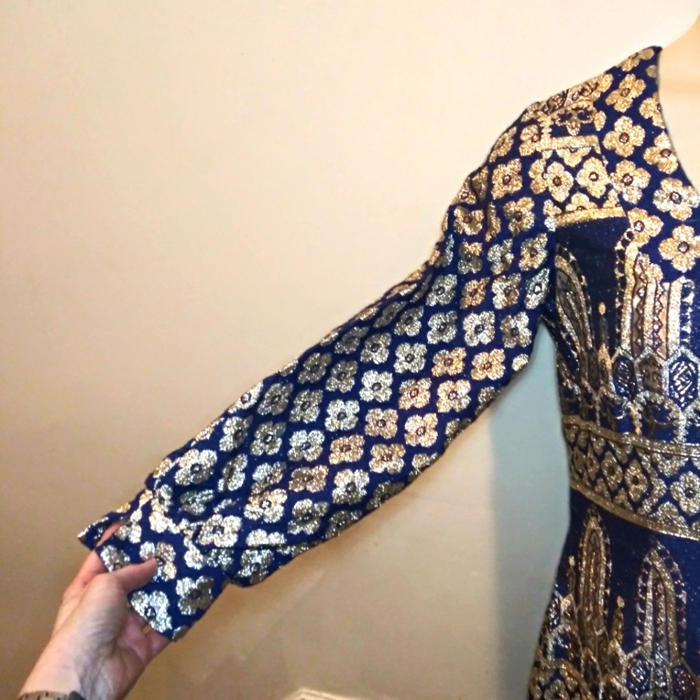 Vintage 1960's Bob Cunningham By Nellica Beitner Royal Blue & Gold Lame´ Gown - Picture 4 of 14